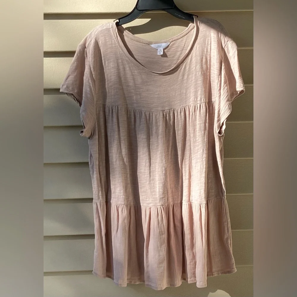 Used Time & True Sz-M/8-10 Cotton Pheasant Top, Tan, Well Worn-In Fair Condition